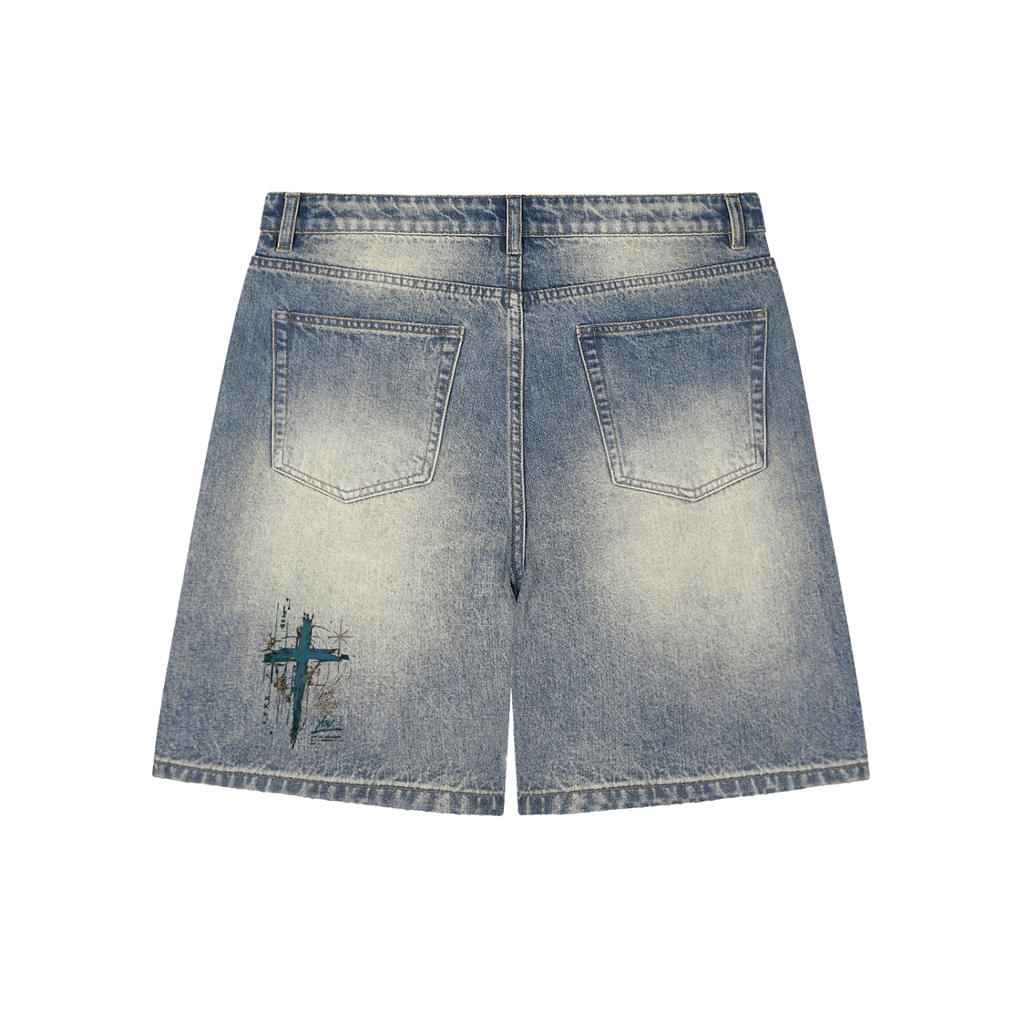 Faded Ckuality Distressed Baggy Denim Shorts
