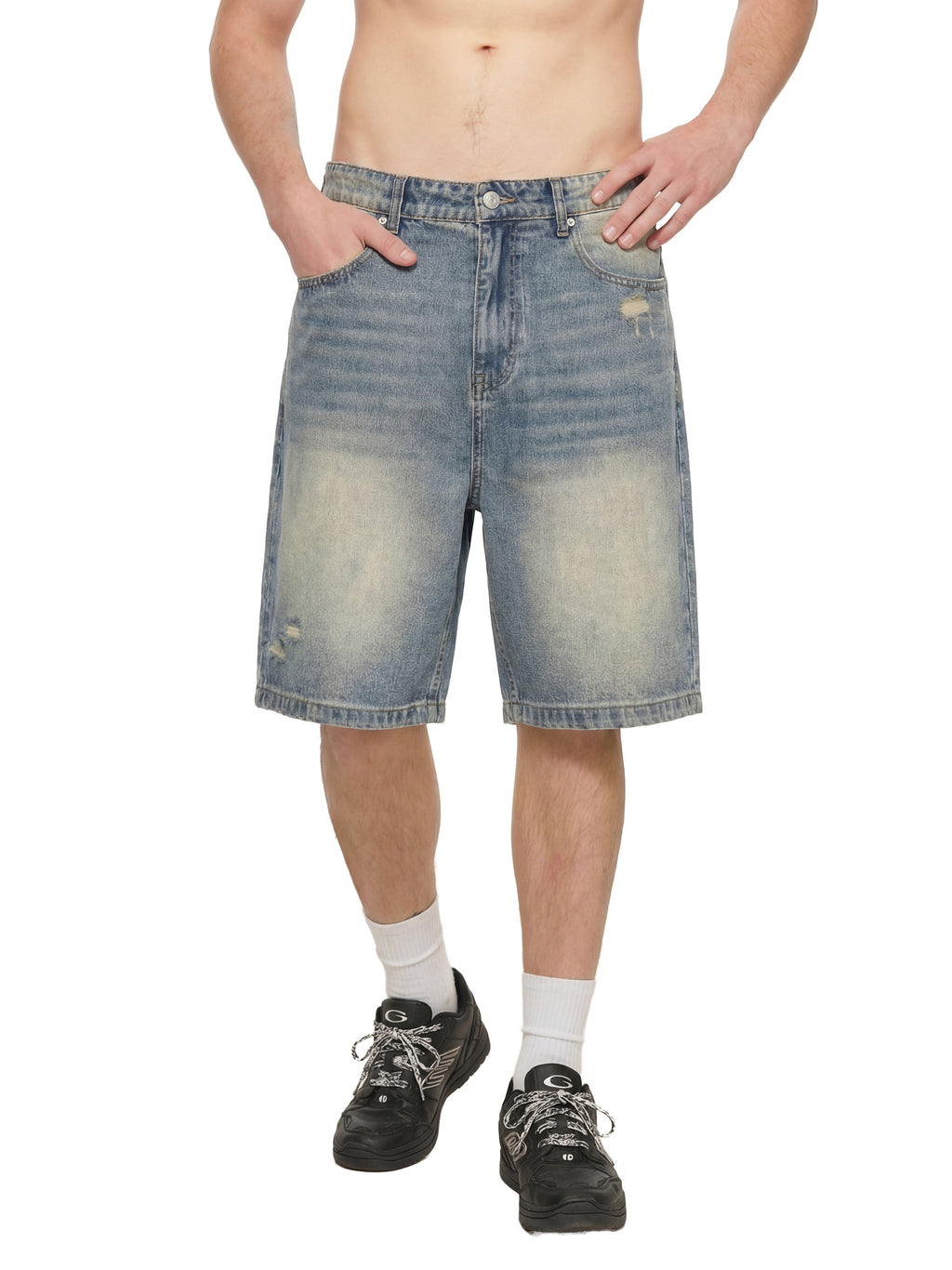 Faded Ckuality Distressed Baggy Denim Shorts