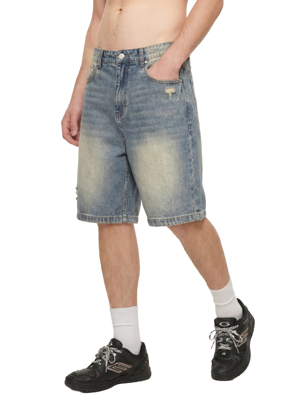 Faded Ckuality Distressed Baggy Denim Shorts